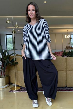 Made in Italy Perfect Breton V Long Sleeve Top Black - ** 